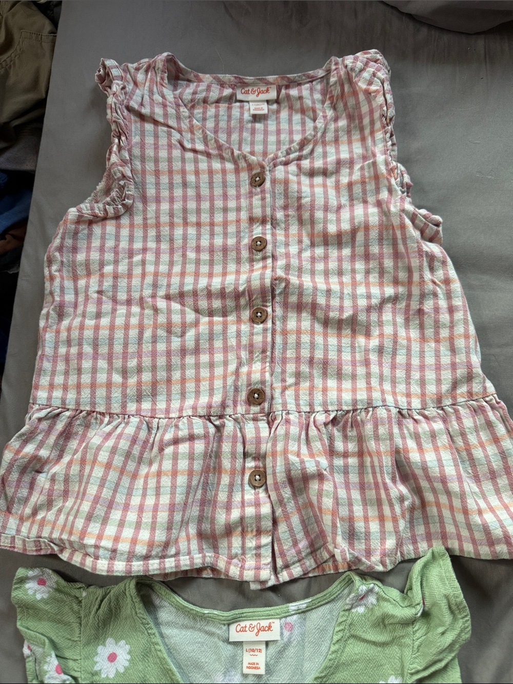 Cat & Jack Pink & White Striped Ruffle Button Tank